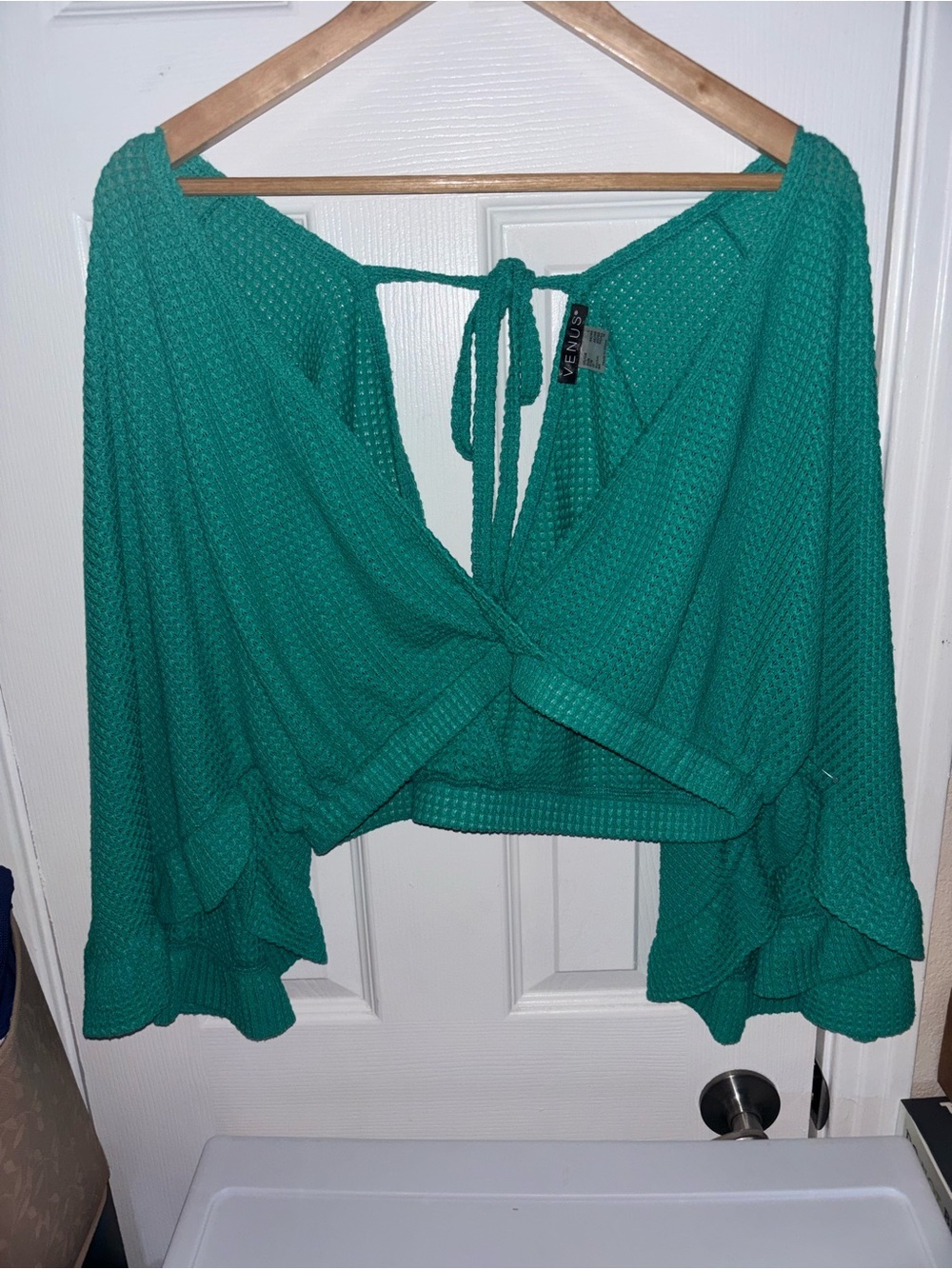 VENUS Teal Green Tie-Back Wrap Knit Top Large NWOT